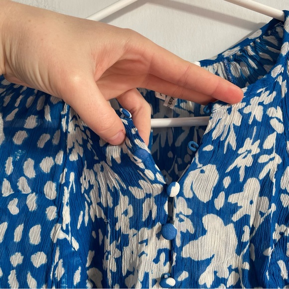 BA&SH Fiona Belted Mini Dress Blue Floral Chiffon Flowy Long Sleeve Size S - Picture 6 of 14